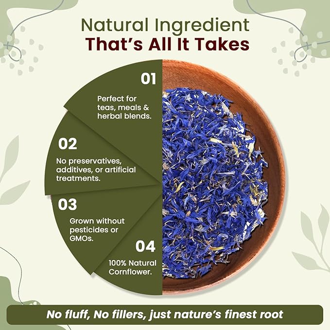 Natural Way Premium Cornflower Petals Blue (Centaurea cyanus) | Herbal Tea - European Wild-Harvest | Kosher Certified | Vegan Non GMO &amp Gluten Free | Origin - Albania (4 Ounce Pack)