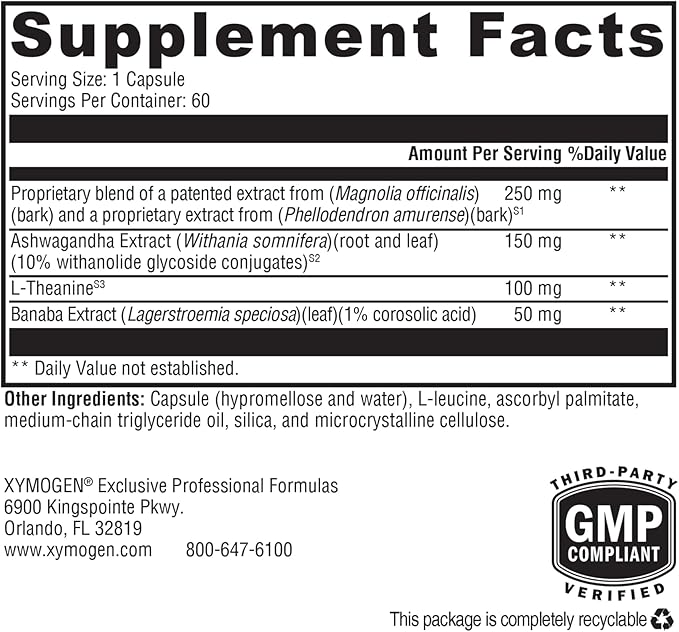 XYMOGEN Cortisolv Cortisol Supplement - Ashwagandha Supplement with L Theanine to Support Healthy Cortisol Levels Energy Relaxation and Mental Clarity (60 Capsules)