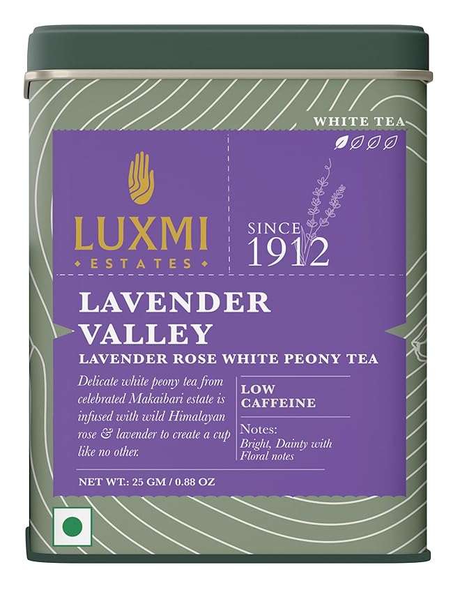 Luxmi Estates Lavender Valley Organic Loose Leaf Tea (25g) Darjeeling Makaibari White Tea Low Caffeine Sleep Function Tea