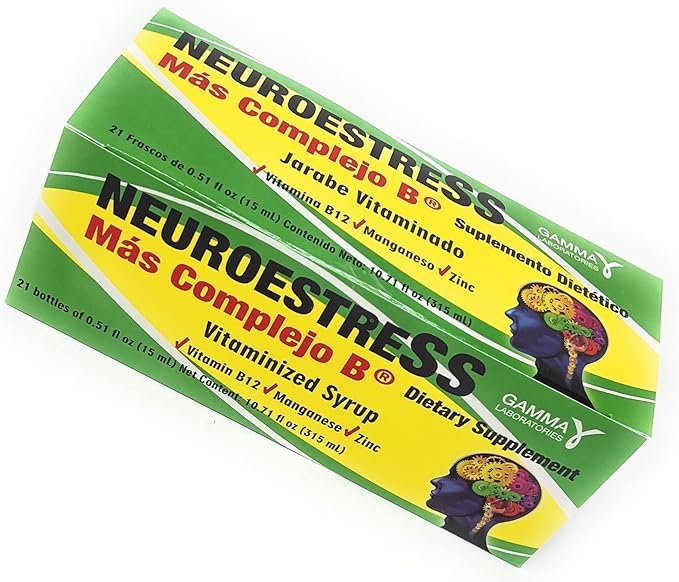 Neuroestress Dietary Supplement Vitaminized Syrup with Vitamin B12 Manganase and Zinc 21 Bottles of 0.51 Fl Oz Each