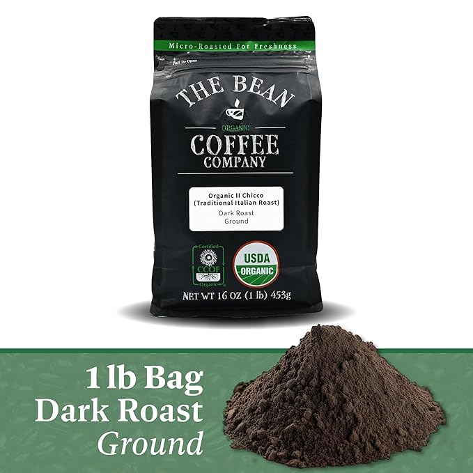 The Bean Organic Coffee Company Il Chicco (Traditional Italian Roast) and Le Bean Dark Roast Ground Coffee 16-Ounce Bag