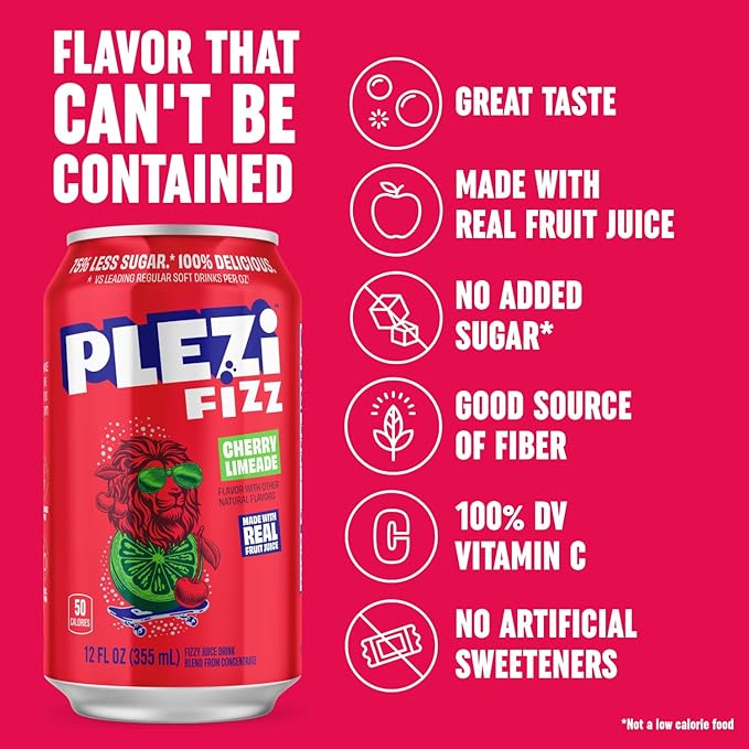 PLEZi FiZZ Cherry Limeade &amp Orange Mango Hydration Drink Bundle – Sparkling Juice &amp Electrolyte Beverage with Real Fruit Juice No Added Sugar Low Sugar – 12 Fl Oz + 16.9 Fl Oz (24 Pack Total