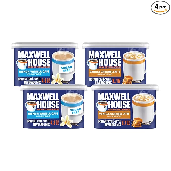 Maxwell House International Café-Style – Sugar-Free French Vanilla Instant Coffee Mix (4.3 oz) &amp Vanilla Caramel Latte Mix (8.7 oz) (2 Ea. Variety Pack)