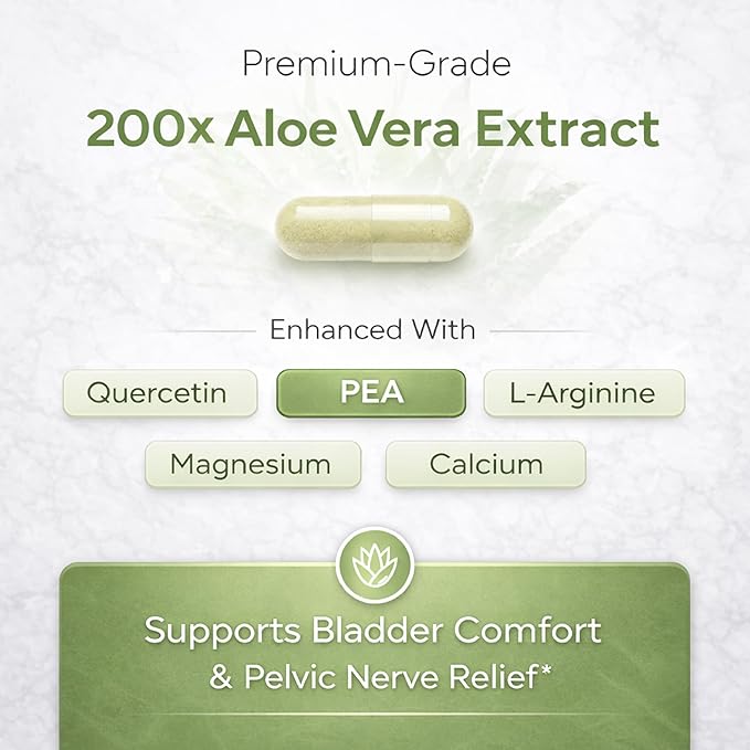 Aloe Vera Bladder Support Capsules – Organic Aloe Extract with Palmitoylethanolamide &amp Quercetin – Bladder &amp Pelvic Wellness Support – Non-GMO Gluten Free – USA Manufactured– 90 Capsules