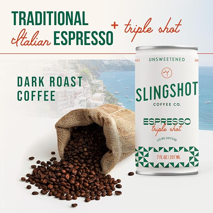 Chilled Espresso - Triple Shot Ready-to-Drink Coffee 7oz Cans (12 Pack) | Organic Italian Espresso Blend with Silky Smooth Flavor with Notes of Caramel Baking Spice &amp Dark Fruit