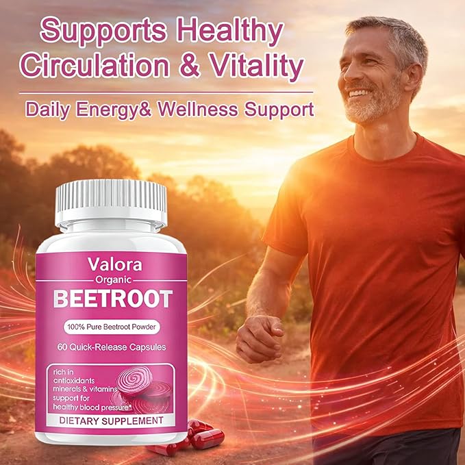 Valora Beetroot Powder Organic Beet Root Powder 1300mg Beet Root Powder Natural &amp Vegan Supplement 60 Capsules 30-Day Supply (60 Count (Pack of 1))