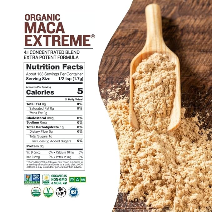 Sunfood Organic Maca Extreme - Maca Root Powder Maca Powder Organic Maca Supplement for Men &amp Women with Adaptogens Peruvian Raw Vegan Premium Maca Powder - 8 Oz Bag