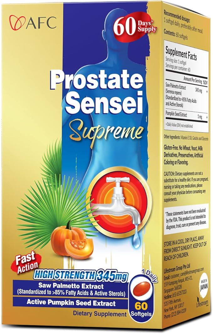 AFC Japan Prostate Sensei Supreme – Saw Palmetto Supplement for Men with Fatty Acids &amp Sterols – Supports Urinary Flow Bladder Function Hair Health – Natural Prostate Support Formula 2 Month Su