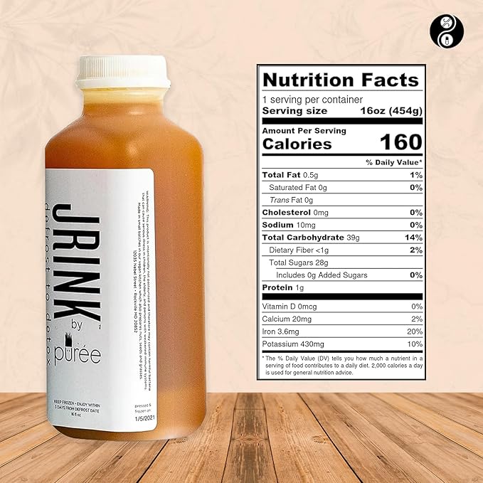 JRINK by Purée Gold Rush Cold Pressed Juice Cleanse with Organic Lemon Ginger Detox Drink from Raw Fruit and Vegetable Juice No Preservatives Healthy Cleanse 16oz Bottles 24 Pack
