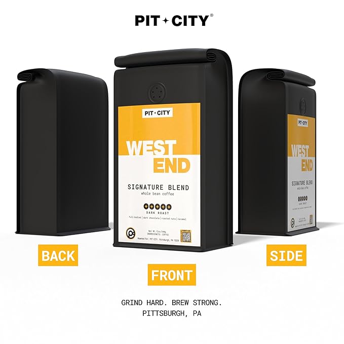 Pit City West End Signature Blend Dark Roast Whole Bean Coffee 12oz Bag - Full Bodied Roasted Nuts Caramel and Dark Chocolate Notes - Premium Small Batch Roasted - Pittsburgh