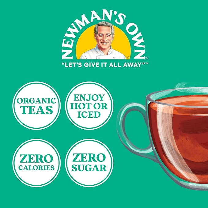 Newman's Own Organic Lemon Ginger Herbal Tea with Rooibos Tea with Organic Ginger 20 Individually Wrapped Tea Bags Per Box (Pack of 6) USDA Certified and Kosher Cinnamon Tea Caffeine-Free