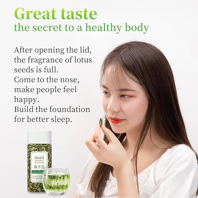 DOZO Dried Lotus Plumule Tea 10.58oz/300g Wild Natural Lotus Seed Core Premium Chinese Herbal Bitter Tea Dried Herbs Sulfur Free Caffeine Free 莲子心 特级免洗莲子芯