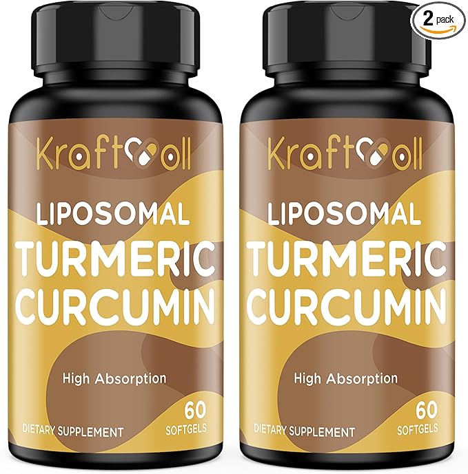 Liposomal Turmeric Curcumin 2200 mg with Black Pepper for Enhanced Absorption and Joint Support 60 softgels (2 Bottles)