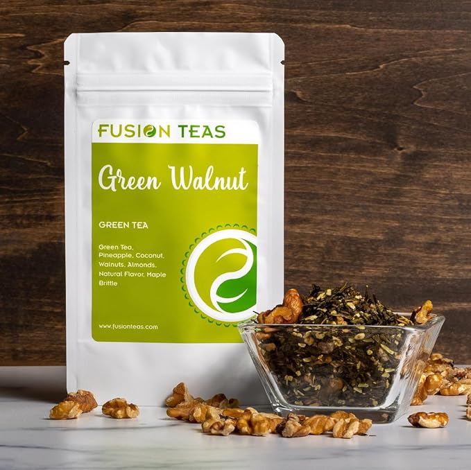 Green Walnut Green Tea With Pineapple Coconut Almonds &amp Maple - Gourmet Loose Leaf Sencha Tea - 1 Pound (16 Oz.) Pouch