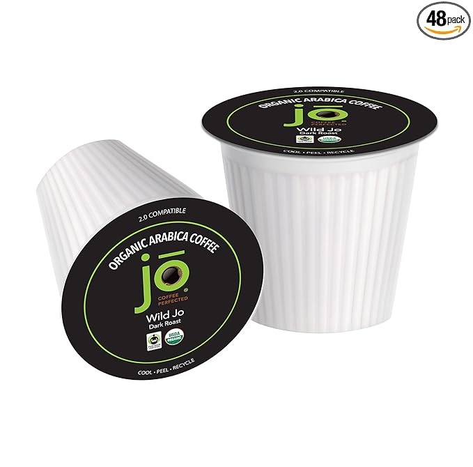 WILD JO: 48 Cups Dark French Roast Organic Coffee for Keurig K-Cup Compatible Brewers Fresh Seal Single Serve Cups Bold Strong Rich Wicked Good Fair Trade Certified Kosher Gluten Free by Jo Coffee®