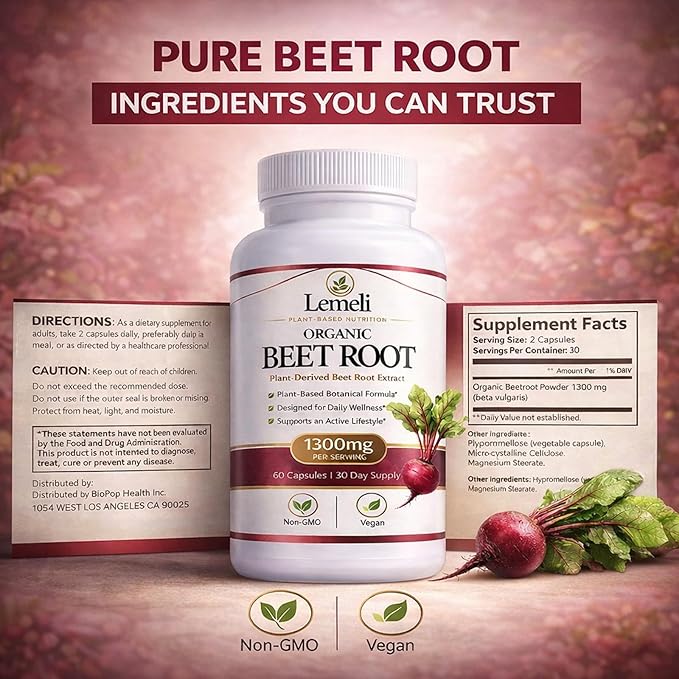 Beetroot Plant-Based Beetroot Ingredient – 60 Vegan Capsules – Non-GMO Gluten Free