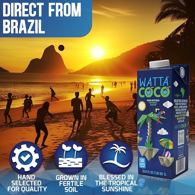 Watta Coco Natural Brazilian Coconut Water No Added Sugar - Unsweetened and Preservative Free Agua de Coco - Healthy Drinks and Juice Alternative for Adults and Kids from Young Raw Green Coconuts 33