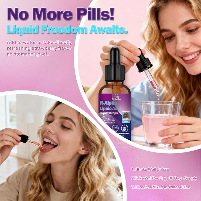 R Alpha Lipoic Acid 600mg Liquid Drops for Neuropathy Advanced 11-in-1 Stabilized R-ALA Supplement w. Benfotiamine Acetyl L-Carnitine Vitamin C E for Antioxidant Nerve Brain Energy Health Non GMO