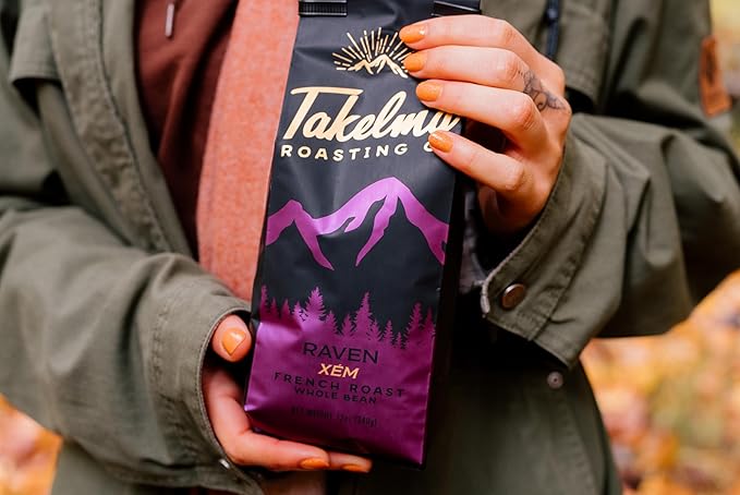Takelma Roasting Co. Ground Xem Raven French Roast Bold and Intense Flavor Notes of Dark Chocolate100% Arabica Beans For Espresso and Drip Coffee Makers 2 lbs.