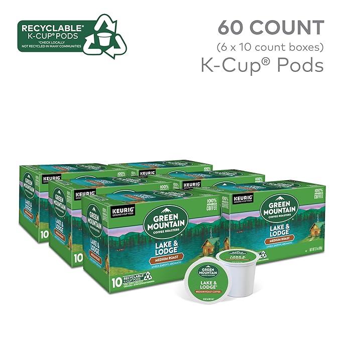 Green Mountain Coffee Roasters Lake and Lodge Blend Keurig Single-Serve K-Cup pods Dark Roast Coffee 60 Count (6 Packs of 10)