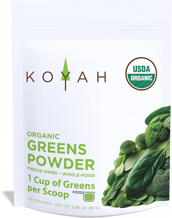 KOYAH - Organic Greens Blend Powder (Equivalent to 30 Cups Fresh Greens): Freeze-Dried Whole-Vegetable