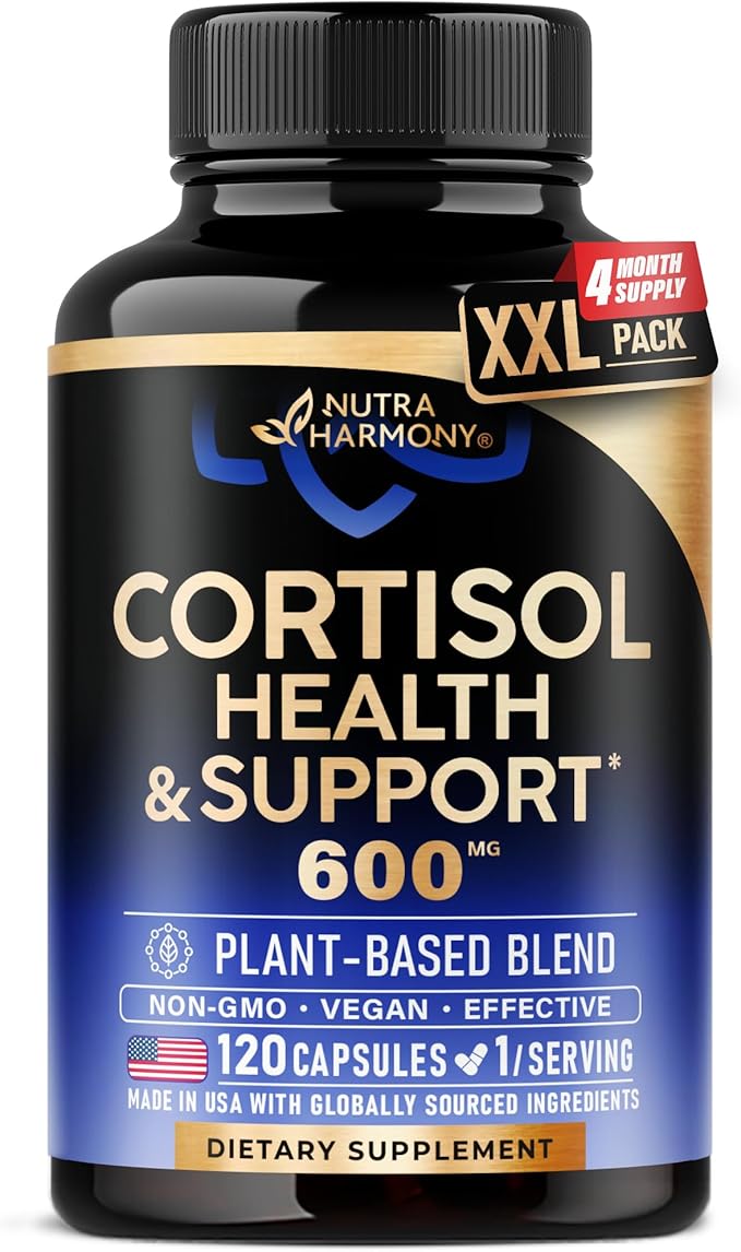 Cortisol Supplement for Women - Holy Basil | Ashwagandha | Rhodiola | L-Theanine - Plant-Based Hormone Balance - Mood Focus &amp Sleep Support - Made in USA - Vegan Non-GMO - 120 Capsules for 4 Mon