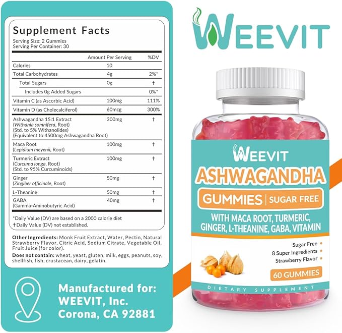 Ashwagandha Gummies with Vitamin D for Women &amp Men Ashwagandha Gummy with Maca Root Powder | Organic Ashwa Gummies for Boost Energy