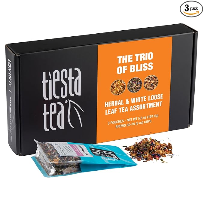 Tiesta Tea - Loose Leaf Herbal Tea Gift Box Medium to Non-Caffeinated Assorted Blends 3 Pouches for Hot &amp Iced Brews Variety Pack Maui Mango Nutty Almond Cream and Pomegranatopia
