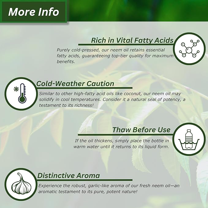 Organic 100% Cold Pressed Neem Oil (32 Fl Oz) - Pure Neem Oil for Hair Skin Nails Pets Indoor &amp Outdoor Plants &amp Garden - Unrefined All Natural Concentrated Multipurpose.