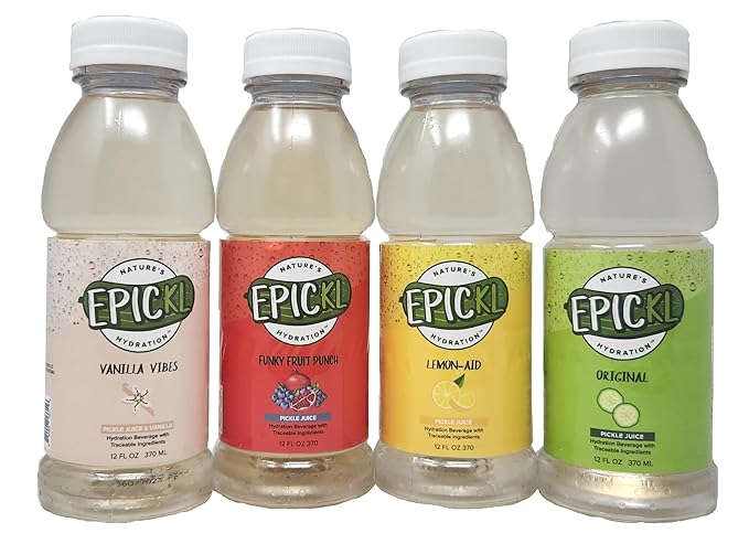 4 Pack Variety of Nature's Hydration Epickl 12oz Vanilla Vibes Funky Fruit Punch Lemon-Aid Original