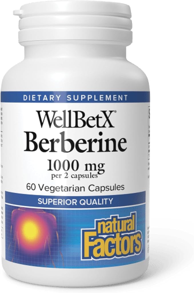 Natural Factors WellBetX Berberine - Daily Supplement Supports Metabolic Health - Formula Supports Healthy Heart - Gluten-Free &amp Vegan - 60 Vegetarian Capsules (60 Servings)