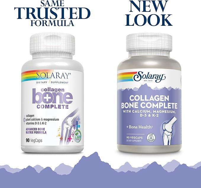 Solaray Collagen Bone Complete - Marine Collagen Capsules with Calcium Magnesium &amp Vitamin D3 for Women &amp Men Bone Strength &amp Health Support - 90 Capsules