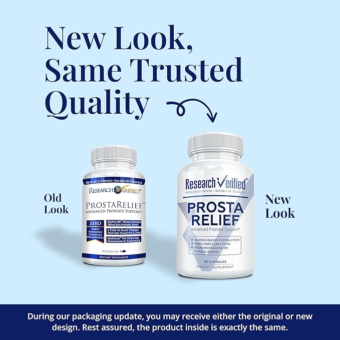 Research Verified® Prosta Relief - Saw Palmetto and Bioperine® - Prostate Health Bladder &amp Urinary Health Drive and Performance Pure Natural 90 Capsules (Pack of 2)