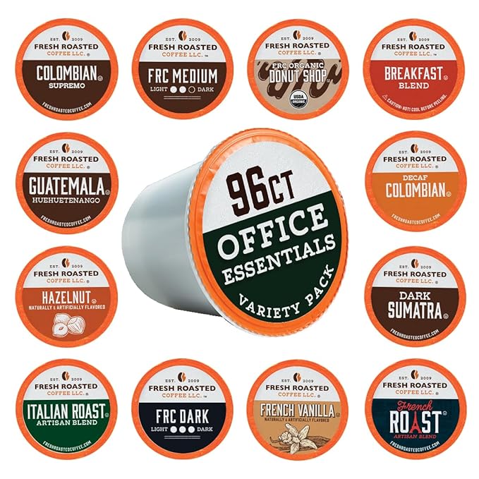 Fresh Roasted Coffee Office Essentials Variety Pack K-Cup Compatible 96 Count