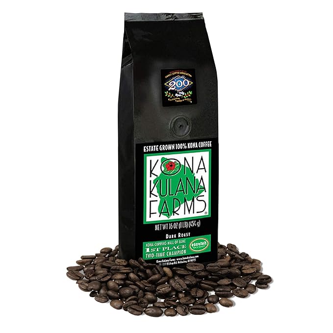 Kona Coffee Whole Bean – 100% Hawaiian Kona Coffee Beans Single Origin Dark Roast Fresh Roasted Whole Bean for Drip French Press &amp Espresso Kona Kulana Farms – 16oz