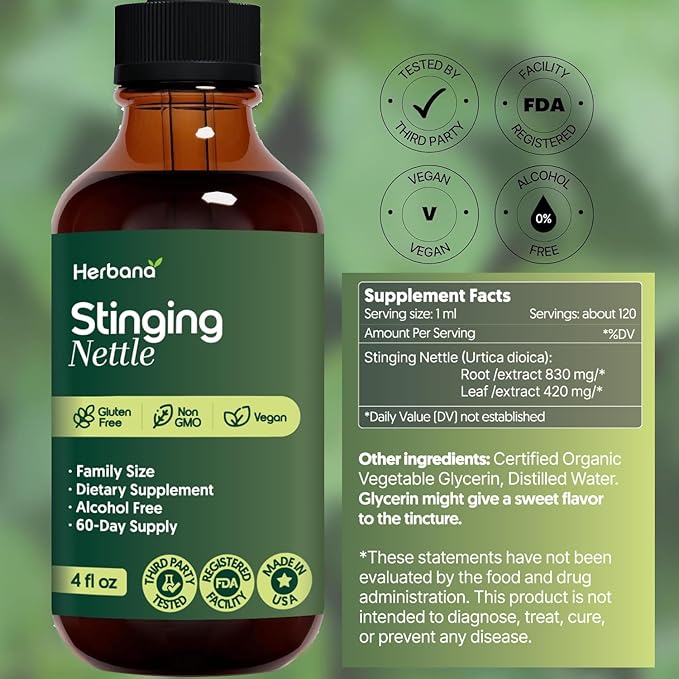 Stinging Nettle Leaf and Root 4 fl oz Liquid Extract - Natural Urinary &amp Kidney Support for Man and Woman - Organic Urtica Dioica - High Potency Herbal Supplement - 60-Day Supply