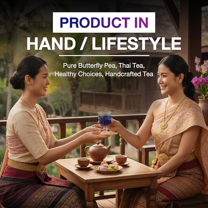 Lam Tae Pure Butterfly Pea Flower Tea (Blue Tea) Color Changing Naturally Grown Thai Herbal Tea Blend with Assam Leaves Lam Tae Signature Recipe – 100% Natural Color Pesticide-Free Antioxidant-R