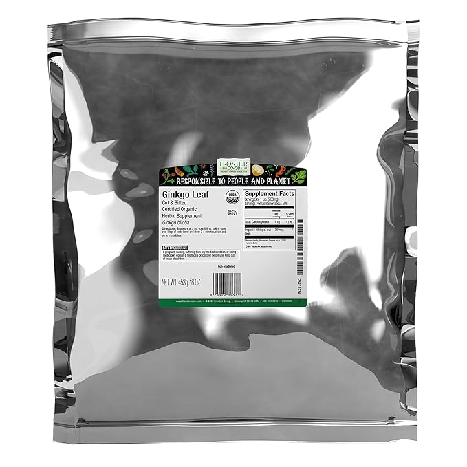 Frontier Co-op Organic Ginkgo Leaf 1lb Bulk Bag Cut and Sifted | Dried Ginkgo Biloba Leaf | Ideal for Tea and Herbal Uses Kosher