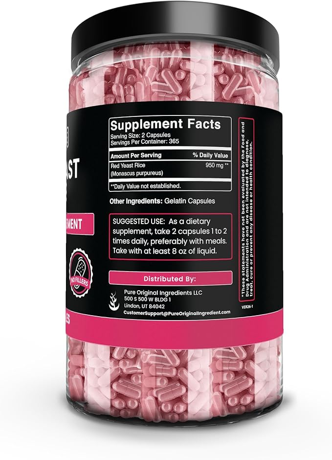 Pure Original Ingredients Red Yeast Rice No Magnesium Or Rice Fillers Always Pure Lab Verified (730 Capsule)