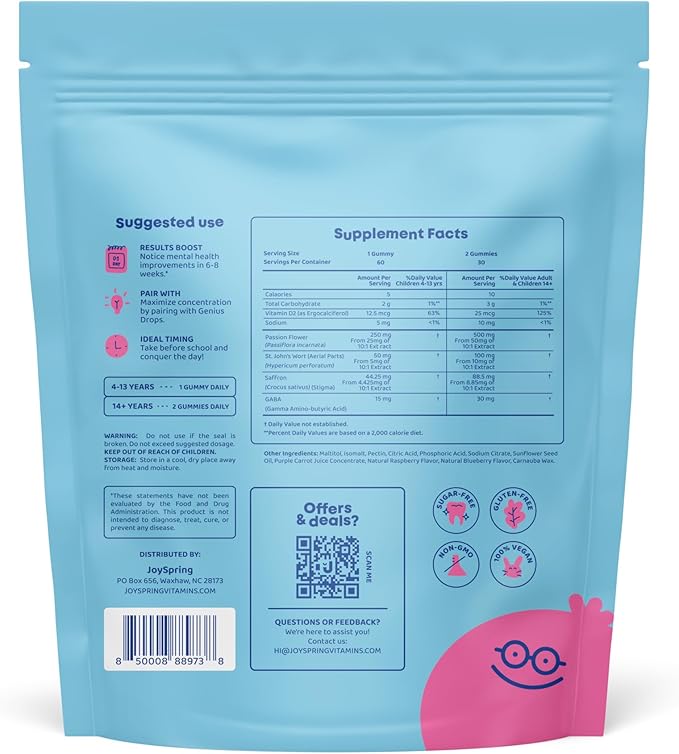 JoySpring SleepBerry Melatonin with Elderberry and Saffron Gummies for Kids - Mood Support Supplement