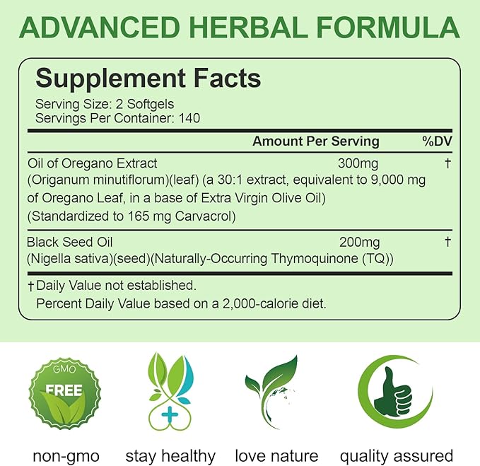 Oil of Oregano with Black Seed Oil 90/280/560/840 Softgels 9000mg Per Serving – 2-in-1 Oregano Supplement for Immune Health with High Carvacrol &amp Thymoquinone | Plant-Based Non-GMO