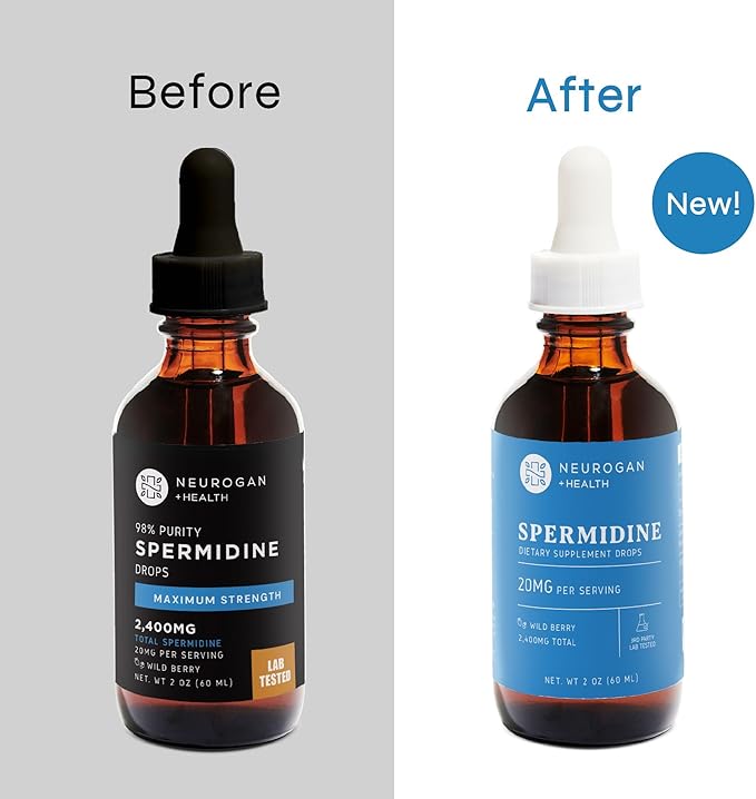 Neurogan Spermidine Supplement - 20 mg per Serving | 98% Pure | Autophagy Support &amp Cellular Health Supplements | Liquid Spermidine 3rd Party Tested | 60 mL Made in USA