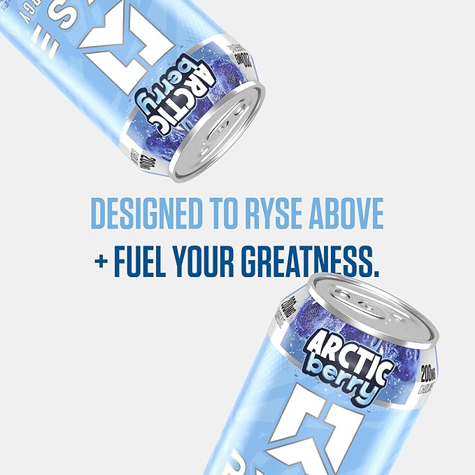 RYSE Fuel Energy Drink - Arctic Berry - Sugar Free Gluten Free &amp Vegan - 200mg Natural Caffeine Taurine &amp Choline for Focus &amp Energy - No Artificial Colors - 16 fl oz Cans (12-Pack)