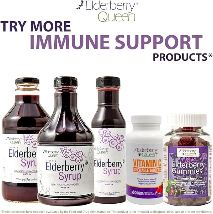 Elderberry Queen Organic Elderberry Syrup 30 Fl Oz - Immune Support Formula with Sambucus Black Elderberry &amp Aronia Berry - Pure Natural Certified Organic Elderberry Syrup for Kids and Adults
