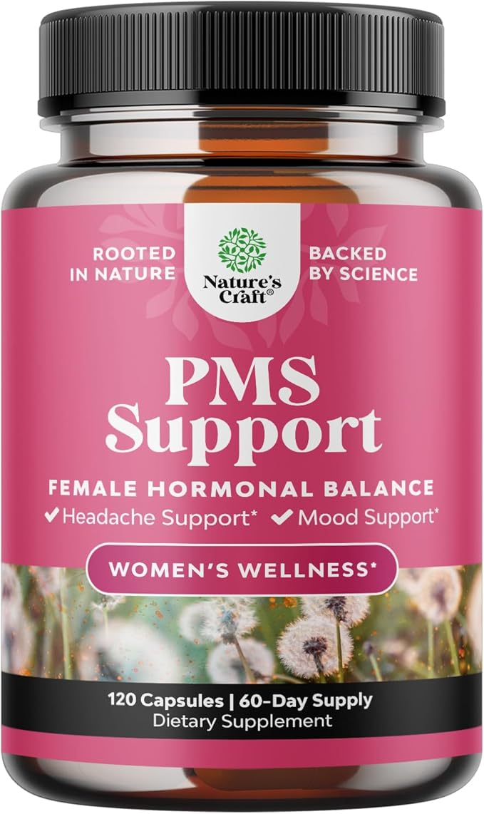 PMS Support Supplement for Women – Hormone Balance for Women &amp Menstrual Discomfort with DIM Chasteberry Black Cohosh &amp Ashwagandha - for Period Cramps Ease Menopause Bloating Mood Swing –