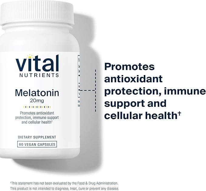 Vital Nutrients Melatonin 20mg - Vegan - Sleep Supplement to Support The Body's Natural Sleep Cycle* - Gluten Dairy Soy Free - 60 Capsules