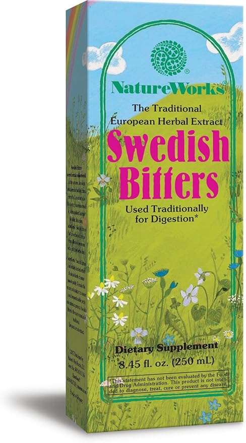 NatureWorks Swedish Bitters Traditional European Herbal Extract Used for Digestion Brown 8.45 Fl Oz