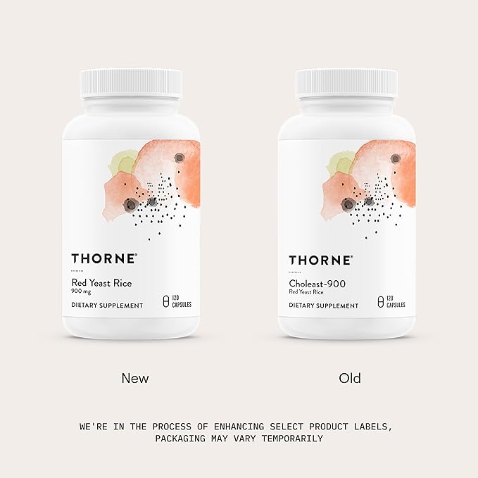 THORNE - Red Yeast Rice - Supports Healthy Cholesterol Levels Already in a Normal Range Heart Health &amp Blood Pressure* - Third-Party Certified - Gluten-Free Dairy-Free - 120 Capsules
