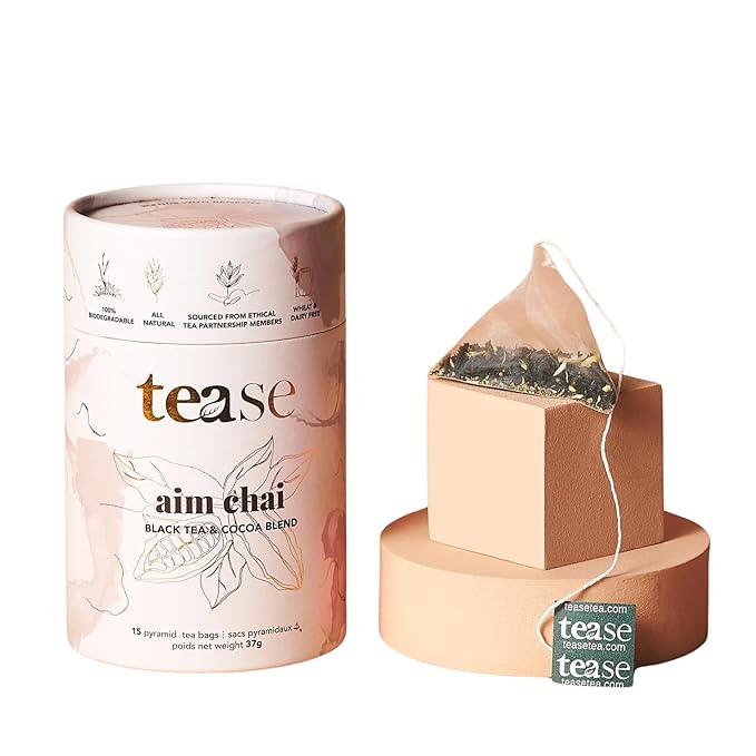 Tease Tea Loose Chai Tea - Aim Chai Organic Tea Organic Spiced Chai Caffeinated Herbal Tea Made with Black Tea Ginger Cocoa Beans and Nutmeg for an Energizing and Immunity Boosting Support
