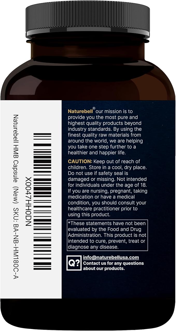 NatureBell HMB 3000mg - 300 Capsules - Triple-Strength Supplement for Lean Muscle Mass Support - Aids Against Muscle Breakdown in Men &amp Women* - Non-GMO &amp Gluten-Free
